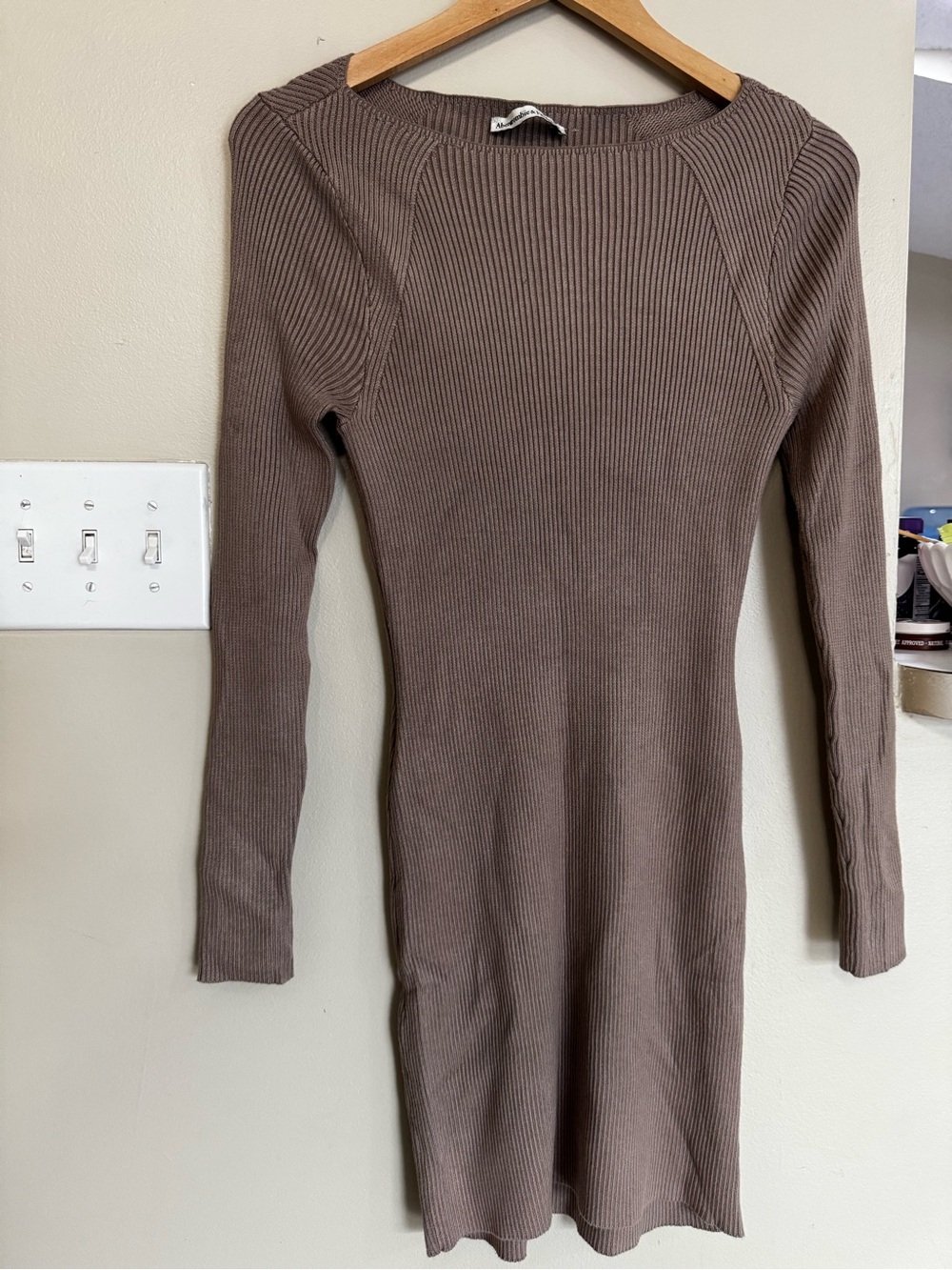 Abercrombie & Fitch Women's PXL Brown Ribbed Knit Scoop Neck Sweater Dress